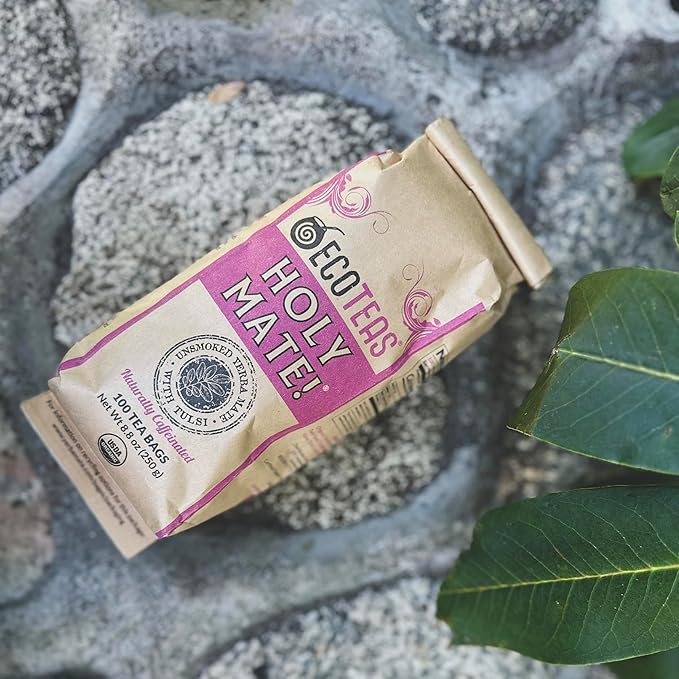 ECOTEAS Holy Mate! Organic Yerba Mate Tea Bags with Tulsi & Mint – Natural Energy, Detox Herbal Tea, Stress Support – Kosher, Non-GMO, Gluten-Free - 100 Bulk Bags, 8.8 oz (Pack of 1)