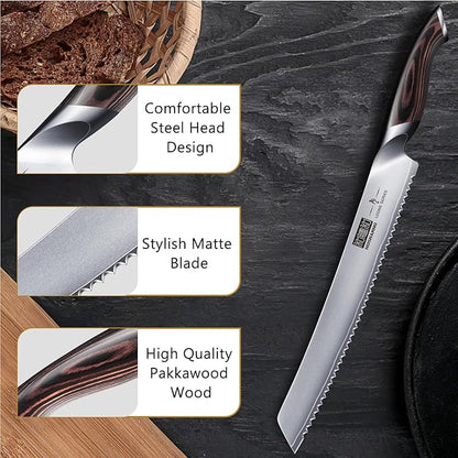Bread Knife 10 inch, Japanese High Carbon Stainless Steel Serrated Bread Knives, Professional Bread Cutting Knife for Homemade Bread