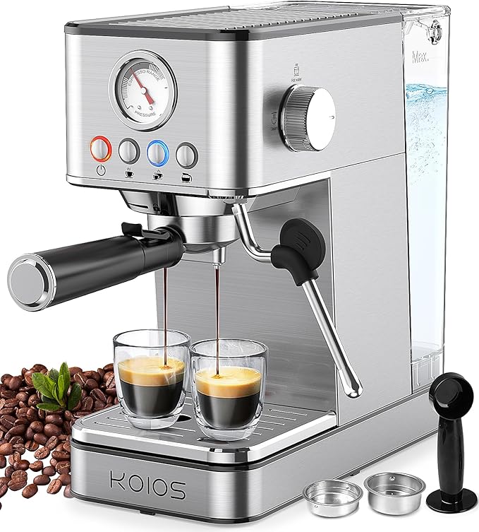 KOIOS Espresso Machines, Upgraded 1200W Espresso Maker with Foaming Steam Wand, 20 Bar Semi-Automatic Steam Espresso Coffee Maker for home, Cappuccino & Latte Machine with 58oz Removable Water Tank