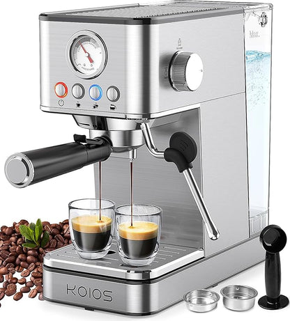 KOIOS Espresso Machines, Upgraded 1200W Espresso Maker with Foaming Steam Wand, 20 Bar Semi-Automatic Steam Espresso Coffee Maker for home, Cappuccino & Latte Machine with 58oz Removable Water Tank