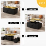 Load image into Gallery viewer, homary Black Lift-Top Coffee Table with Hidden Storage, 3-in-1 Modern Folding Center Table with 4 Stools, Casters, and Lockable Wheels – Convertible Dining &amp; Office Table for Living Room