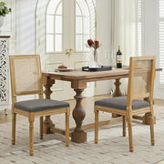 Vintage French Country Dining Room Chairs Set of 8, Rattan Dining Chairs With a Square Back, Grey Upholstered Dining Chair, Sillas para Comedor, Kitchen & Dining Room Chair (Gray, Rattan, 8Pcs)