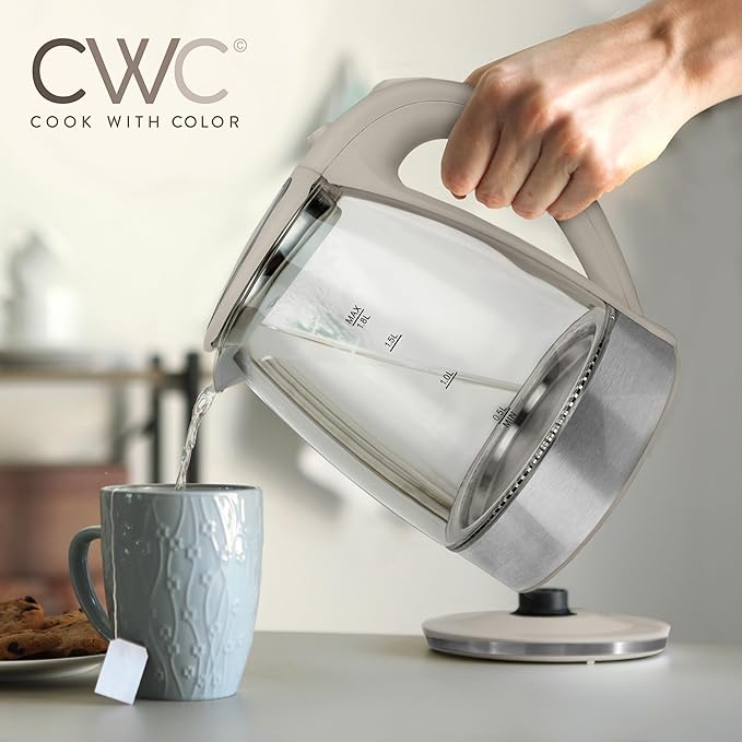 COOK WITH COLOR Electric Tea Kettle, 1.8L Cordless Hot Water Boiler, 1200W Rapid Boil, Auto Shutoff & Boil Dry Protection, BPA-Free, Sleek Countertop Design, Sand