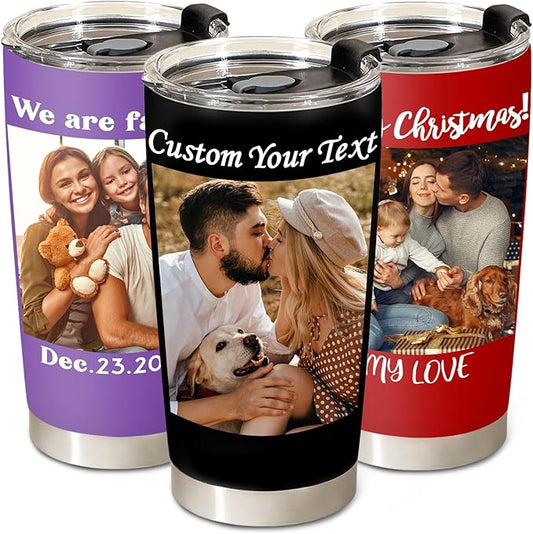 Personalized Tumbler with Pictures/Text - Custom Coffee Mug Cup 20 Oz with Lid - Customized Employee Appreciation Gifts - Christmas Gifts for Men Women - Customized By Enterprise (UV-printing)