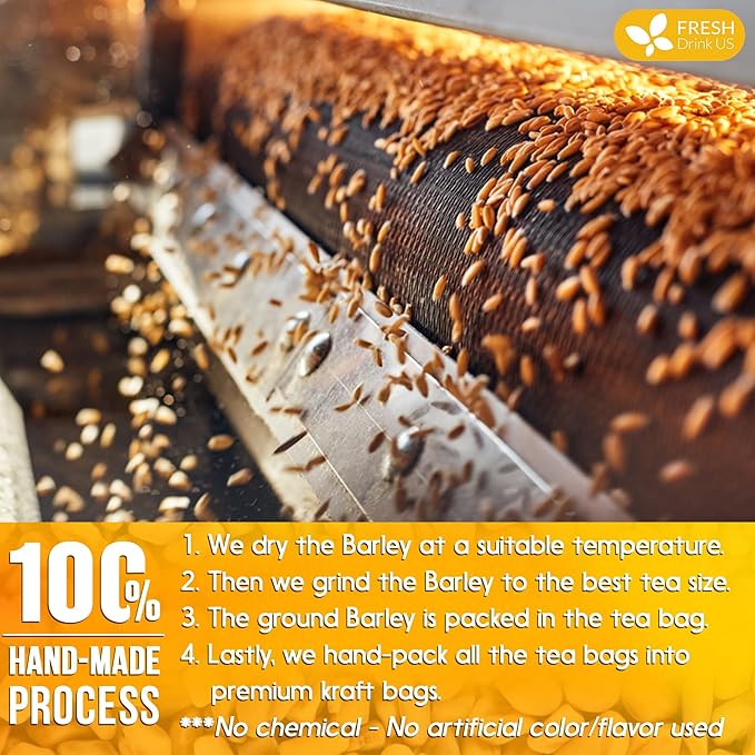 FreshDrinkUS, Premium 120 Barley Tea Bags, 100% Natural & Pure from Barley. Herbal Tea. Made with Natural Material Tea Bags. No Sugar, No Caffeine, No Gluten, Vegan.