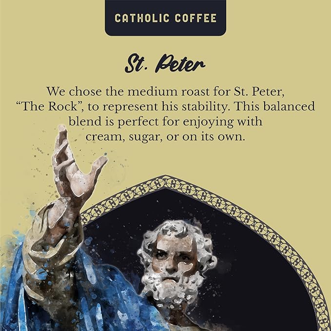 Catholic Coffee St. Peter | Medium Roast Whole Bean Coffee – Chocolate & Nutty Notes | 12oz Bag – Catholic Gift Honoring the First Pope and Rock of the Church