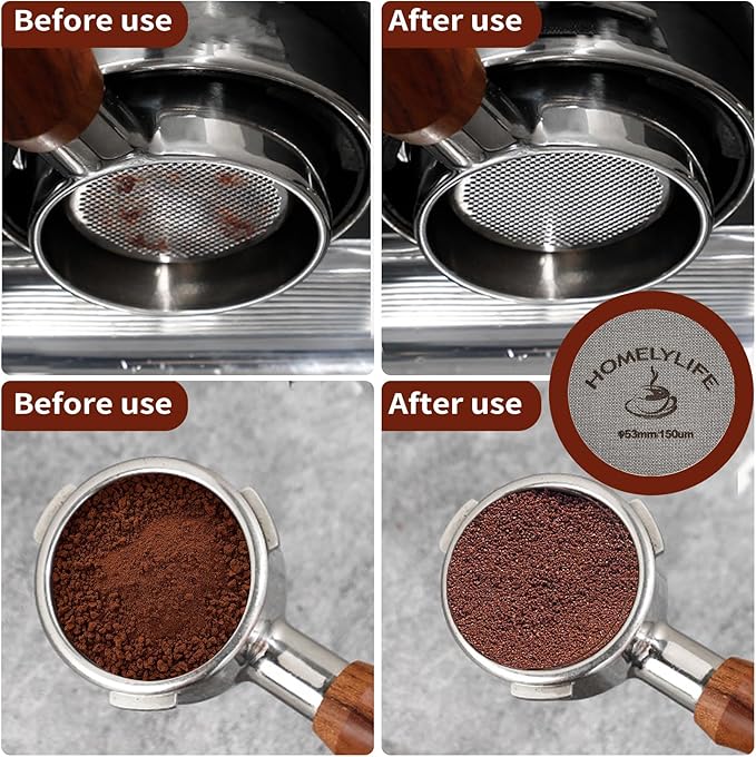 WDT Tools Espresso Puck Screen, 53mm Espresso Accessories Kit - 150μm Puck Screen Set, 0.25mm 316 Stainless Steel 8 Needles Coffee Distribution Stirrer, Portafilter Dosing Ring for Barista Black