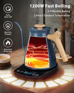 Load image into Gallery viewer, Harriet Gooseneck Electric Kettle - 1200W Fast Heat, 0.8L Stainless Steel, Precision Temp Control &amp; Timer, Wood Handle, Pour Over Coffee and Tea, Blue