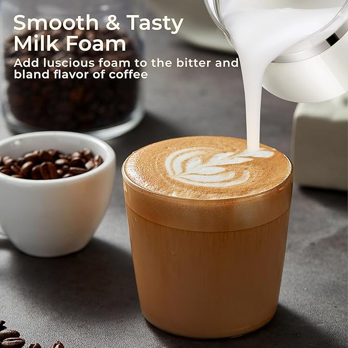Electric Milk Frother, 6 in 1 Milk Steamer,17oz Automatic Warm and Cold Foam Maker for Coffee,Latte, Cappuccino, Macchiato, Hot Chocolate (White)