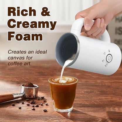 Milk Frother and Steamer, Electric 4-in-1 Hot and Cold Foam Maker, Automatic Milk Warmer with Two Whisks for Latte Cappuccino Hot Chocolate, 10.1oz/300ml, White