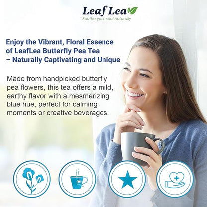 LeafLea 80 Butterfly Pea Flower Tea Bags, Natural Herbal Tea for Blue and Purple Drinks, Mocktails, and Food Coloring, Caffeine-Free, Sugar-Free, Non-GMO, Pack of 2