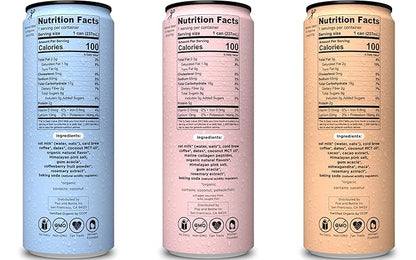 Pop & Bottle, Oat Milk Lattes - Cold Brew, Maca, Antioxidants, Ashwagandha, MCT Oil, Collagen, Organic, Diary Free, Gluten Free, Lightly Sweetened with Dates - Variety, 8 Fl Oz (6 Pack)