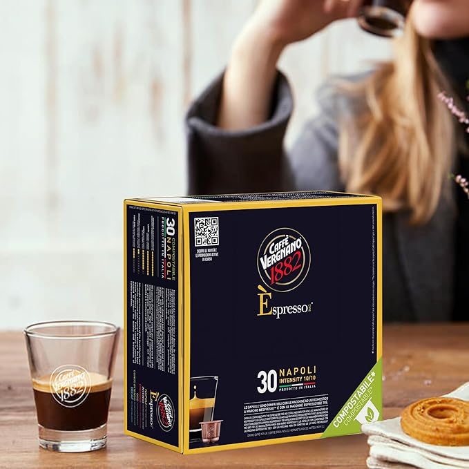 Caffe' Vergnano 1882 Medium Roast Espresso Bundle, Intenso (8/10) & Napoli (10/10) Capsules, Single-Serve Italian Coffee Pods Compatible with Nespresso Machines, 60 Ct