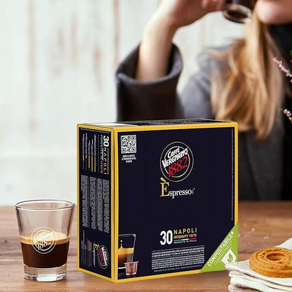 Caffe' Vergnano 1882 Medium Roast Espresso Bundle, Intenso (8/10) & Napoli (10/10) Capsules, Single-Serve Italian Coffee Pods Compatible with Nespresso Machines, 60 Ct