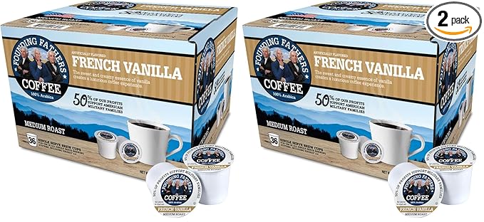Founding Fathers Coffee Single Serve Pods for Keurig 2.0 K-Cup Brewers, French Vanilla, 36 Count (Pack of 2)