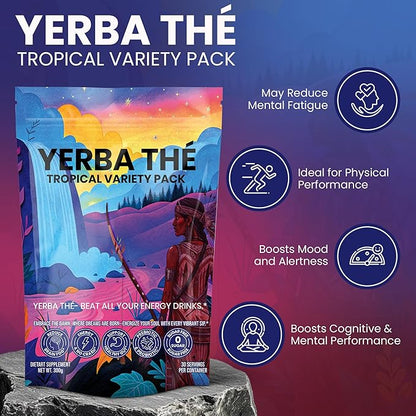 Yerba Mate Powder - Gut Health Support Drink - Probiotics & Prebiotics - Reduce Brain Fog, Relaxation & Focus - Natural Yerba Mate Clean Energy - Mixed Fruit Flavors - Sugar-Free - 30 Sachets