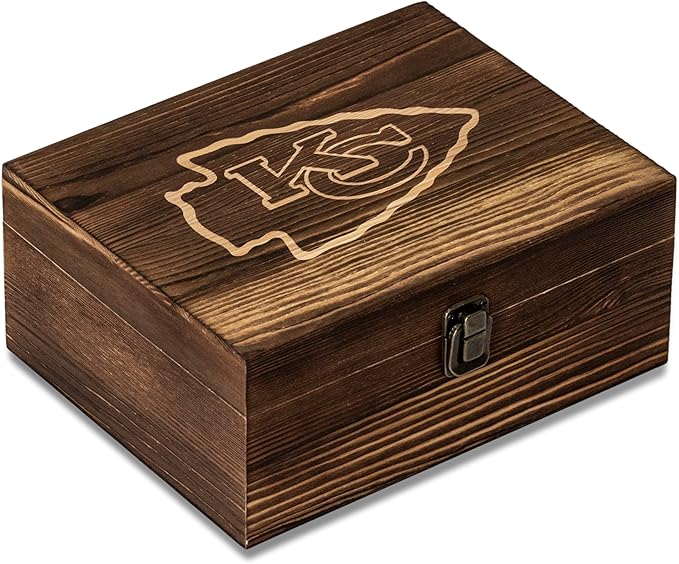 The Memory Company Officially Licensed NFL Wood Boxed Drinkware Set, with 2 Rocks Glasses and Cooling Cubes, Kansas City Chiefs