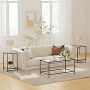 Glass Coffee Table, Modern Rectangular Coffee Table for Living Room, Minimalist Center Tea Table with Sturdy Metal Frame for Apartment, Office, Easy Assembly, 39.4 x 19.7 x 17.7 Inches, Black