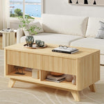 Load image into Gallery viewer, Farmhouse Lift Top Coffee Table, Mid Century Modern Coffee Table with Hidden Storage Compartment, Fluted Rising Pull up Wood Modern Center for Living Room, Office, Natural Oak