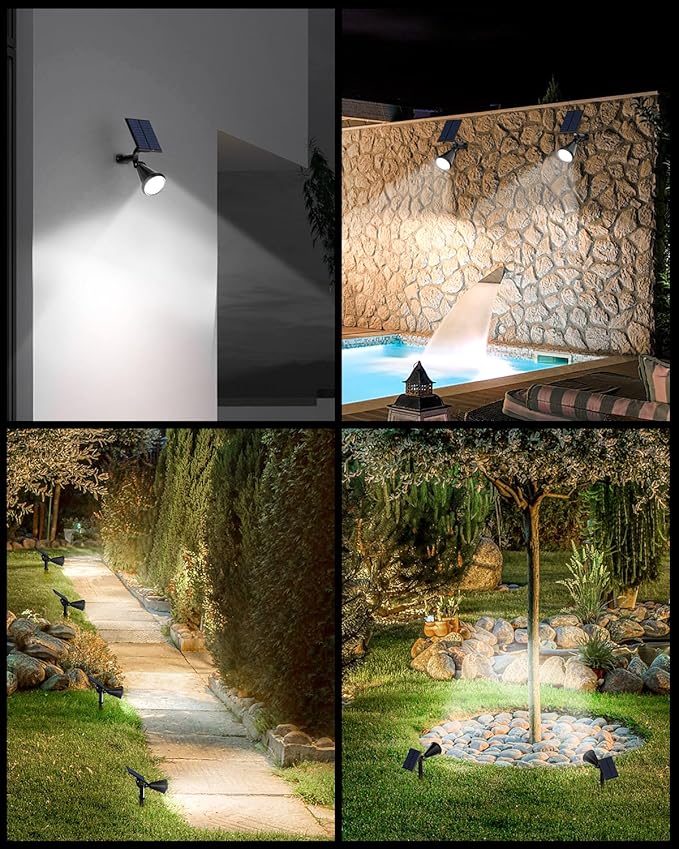 Solar Spot Lights Outdoor, 14 LED Outdoor Solar Lights for Yard, 4 Mode Solar Spotlights with Auto On/Off, 2-in-1 Waterproof Solar Landscape Lights for Flood, Wall, Yard (Cool White, 6 Pack)