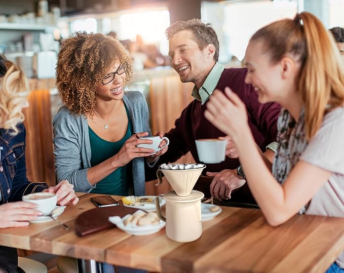 AGOGO Compact Portable Pour Over Coffee Maker Set - Easy Cleaning 304 Stainless Steel Dripper Set for Camping & 50 Filters Paper & Cleaning Rag (Cream, 600ml)