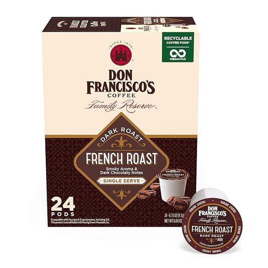 Don Francisco's French Dark Roast Coffee - 24 K-Cup Compatible Single-Serve Pods - Bold, Smoky Flavor with Chocolate Notes - 100% Arabica - Compatible with Keurig Brewers
