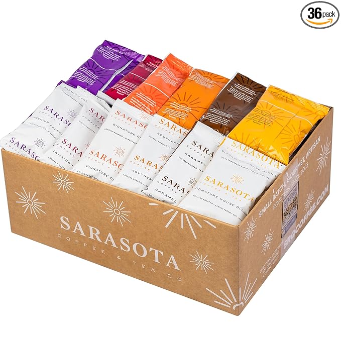 Coffee Packets Sampler – Coffee Variety Pack Ground Coffee Gift Set, Medium Dark & Flavored Roast, Low Acid Gourmet Pre-Measured Packs for 12-Cup Brewers, 2oz Individual Bags