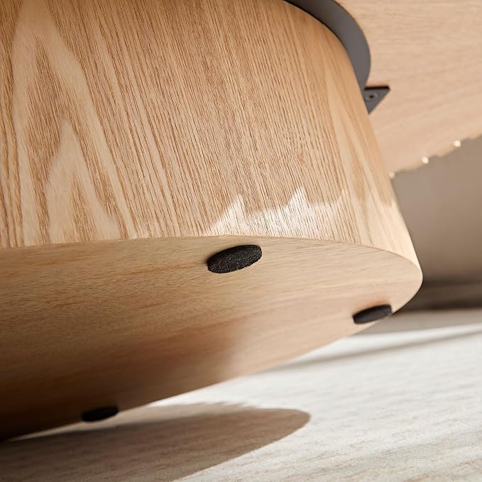 43.7 Inch Oval Drum Coffee Table, Modern Handcraft Fluted Drum Coffee Table, Wooden Round Coffee Table Center Table with Sturdy Pedestal for Living Room Apartment (Natural)