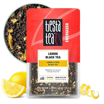Tiesta Tea - Lemon Black Tea, Loose Leaf, Lemon Citrus Black, Premium Blend, High Caffeinated, Makes Hot or Iced, Brews Up to 25 Cups, 2 Ounce Resealable Pouch