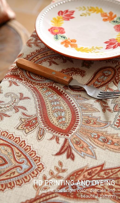 Designer French Red Extra Long Tablecloth Rectangle,Linen Table Cloth with Cashew Pattern,Stain Proof Decor Tablecloths for Dining Thanksgiving Kitchen Christmas,63"*110"-Chauffrey D