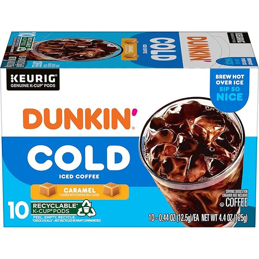 Dunkin' Cold Caramel Flavored Coffee, 10 Keurig K-Cup Pods