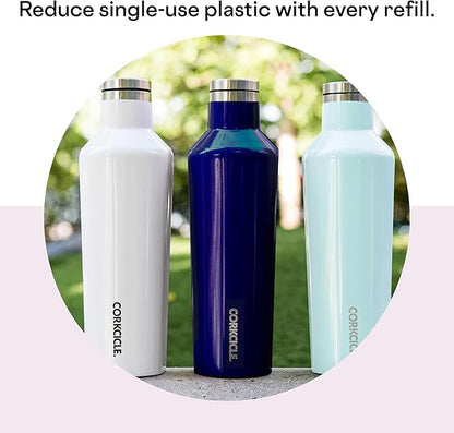 Corkcicle Insulated Canteen, Powder Puff, 25 oz – Cupholder Friendly Water Bottle with Screw-On Cap Keeps Drinks Cold for 25hrs, Hot 12hrs