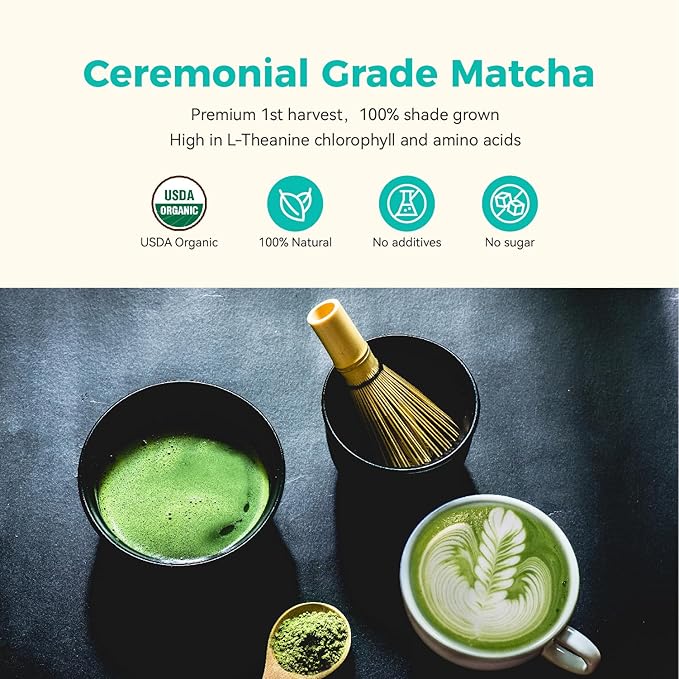 Emerail Matcha Powder Ceremonial Grade, USA Organic Matcha Green Tea Powder, Premium First Harvest, Sugar-Free Gluten-Free Vegan (60g / 2.1oz)