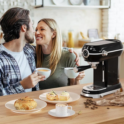 Espresso Machine with Milk Frother, 20 Bar Espresso Maker for Latte and Cappuccino, Expressions Coffee Machine with Removable Water Tank (Glossy dark)