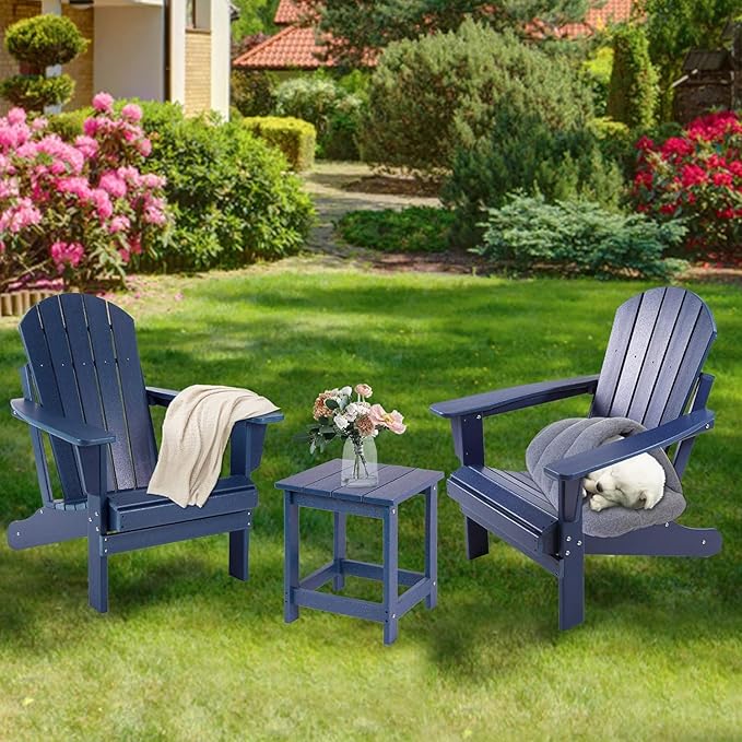 LZRS Adirondack Square Outdoor Side Table for Patio, Pool Composite Patio Table,HDPE End Tables for Backyard,Pool, Indoor Companion, Easy Maintenance & Weather Resistant(Navy Blue)