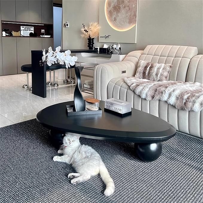Cloud Coffee Table Modern Cute Coffee Tables Irregular Simple Tea/Center Table for Small Space End Table for Living Room, Home Office, Indoor (Oval Shape Black 39.4" Wx25.6 Dx11.8 H)