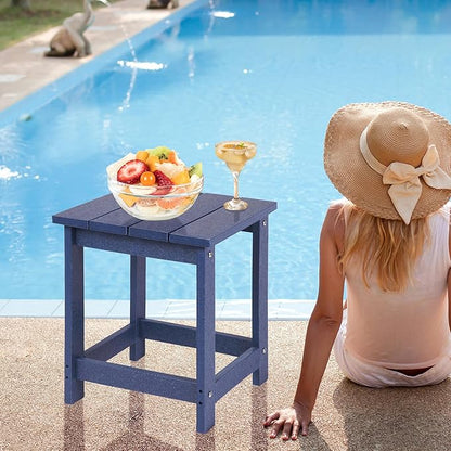LZRS Adirondack Square Outdoor Side Table for Patio, Pool Composite Patio Table,HDPE End Tables for Backyard,Pool, Indoor Companion, Easy Maintenance & Weather Resistant(Dark Blue)