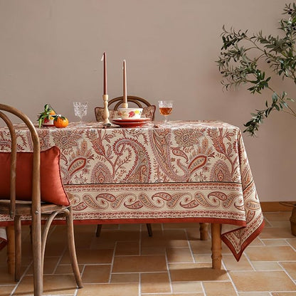 Designer French Red Small Rectangular Tablecloth,Linen Table Cloth with Cashew Pattern,Stain Proof Decor Tablecloths for Dining Thanksgiving Kitchen Christmas,55"*71"-Chauffrey D