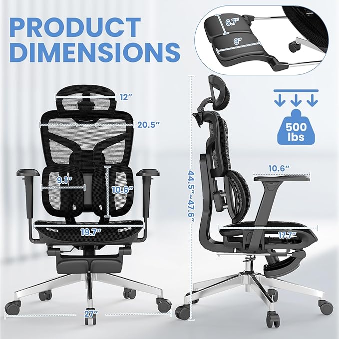 High-Back Ergonomic Mesh Office Chair, Modern Executive Desk Chair with 4D Armrests Computer Task Chair (Black Mesh Dual Lumbar Support)
