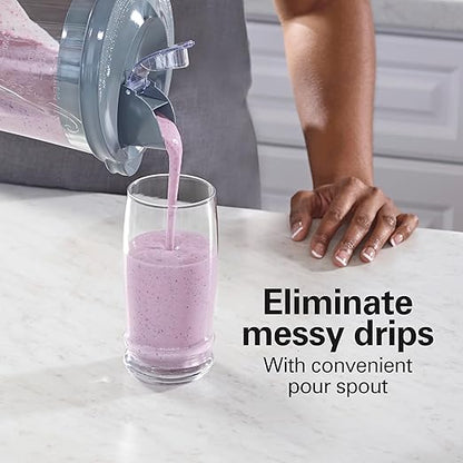 Hamilton Beach Power Elite Wave Action Blender For Smoothies, 40 Oz Glass Jar, 12 Functions Including Puree, Crush Ice, 700 Watts, Grey (58153J)