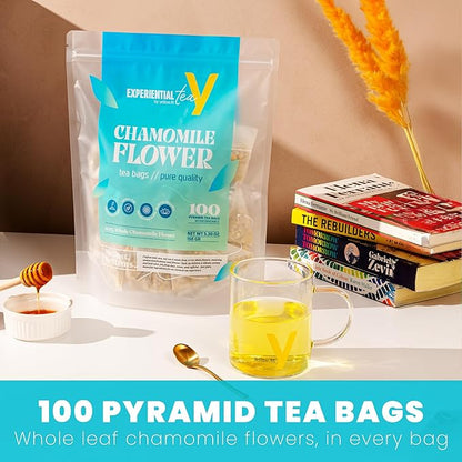 Chamomile Tea Bags – 100% Whole Chamomile Flower, Handpicked in Croatia, 1500mg per Bag, Biodegradable Pyramid Bags, Caffeine-Free, Calming Tea, Floral Aroma, 100 Count
