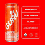 Load image into Gallery viewer, GURU Peach Mango Punch Organic Energy Drinks, Clean Energy Drink with Plant Based Natural Caffeine from Green Tea + Focus with L Theanine, Gluten Free and Vegan, 140MG Caffeine, 12oz (Pack of 12)