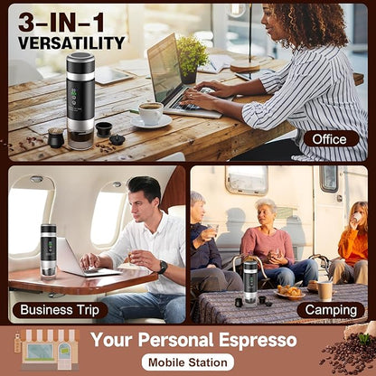 Portable Espresso Machine with Removeable Battery, 20 bar Mini Travel Coffee maker, Expresso Coffee Maker with USB-C,3-in-1 Car Coffee Maker Self-Heating, Ground Coffee & Capsule(Ns&DG)