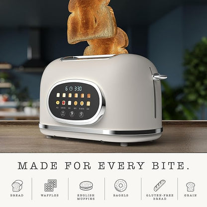Rae Dunn Retro Digital Electric Toaster, 2 Slice Stainless Steel Toaster With Touchscreen, Countdown Timer, 6 Shade Settings, Wide Slots, High Lift Lever, Bagel, Defrost & Reheat, Cream New