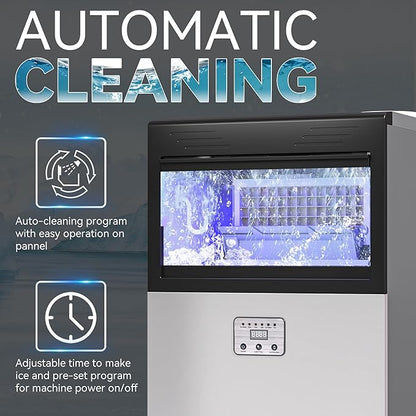 YITAHOME 2 Way Water Inlet Commercial Ice Maker Machine 150LBS/24H, 33LBS Storage Bin, Tap Water & Top Loading 3-5 Gallon Freestanding Ice Maker with Stainless Steel Ice Scoop Ice Bucket