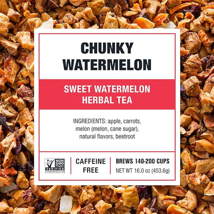 Tiesta Tea - Chunky Watermelon, Loose Leaf, Sweet Watermelon Herbal Tea, Premium Non-Caffeinated Fruit Blend, Makes Hot or Iced & Brews Up to 200 Cups, 16oz Resealable Bulk Pouch