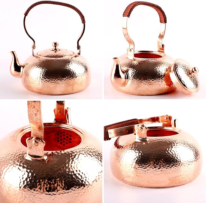 Copper Tea Kettle, Stovetop Teapot with Infuser for Loose Tea, 2000ml Handmade Hammered Kettle, Copper Tea Pot with Infuser, for Gas and Electric Stoves