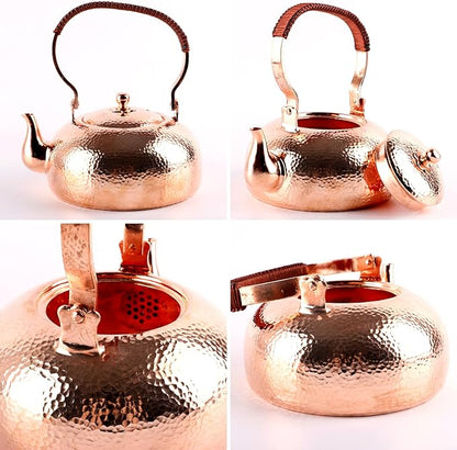 Copper Tea Kettle, Stovetop Teapot with Infuser for Loose Tea, 2000ml Handmade Hammered Kettle, Copper Tea Pot with Infuser, for Gas and Electric Stoves