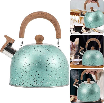 Hemoton Whistling Tea Kettle for Stovetop Stainless Steel Tea Pot Kettles Water Kettle Stove Coffee Kettle with Cool Grip Ergonomic Handle for Boiling Water 2L Green