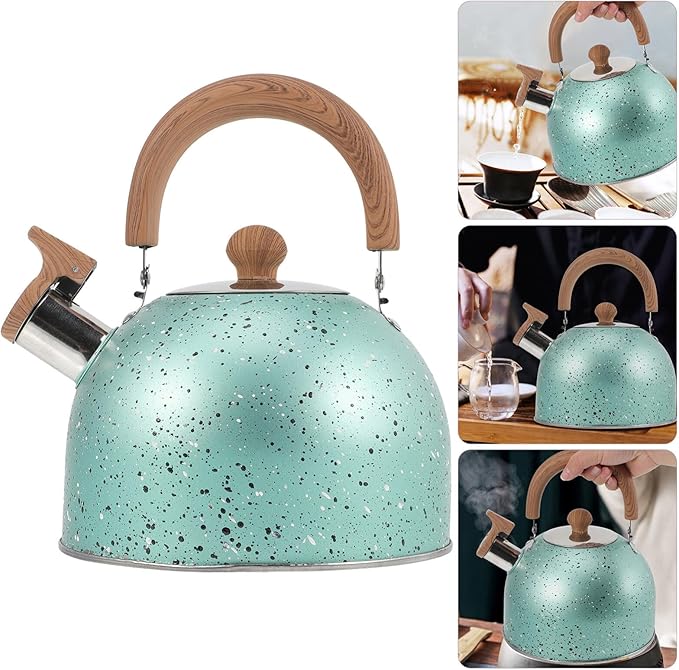 Hemoton Whistling Tea Kettle for Stovetop Stainless Steel Tea Pot Kettles Water Kettle Stove Coffee Kettle with Cool Grip Ergonomic Handle for Boiling Water 2L Green